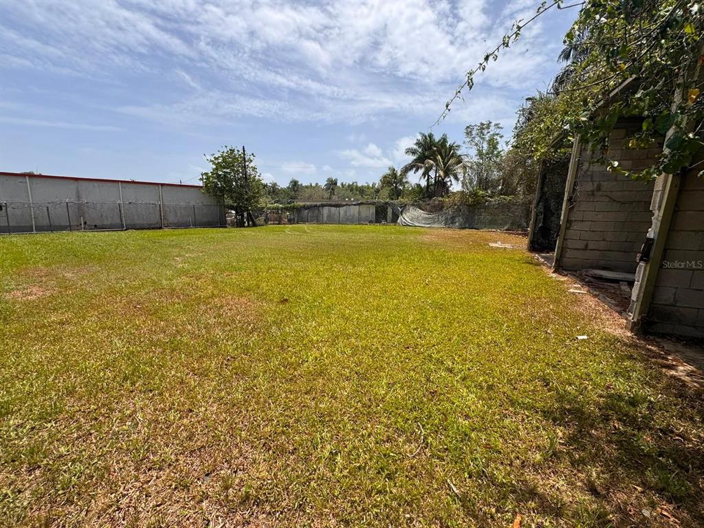 A grassy, fenced-in backyard area with a partial concrete block wall on the right — Carr 738 KM 1.4 BO MONTELLANO, CAYEY, PR