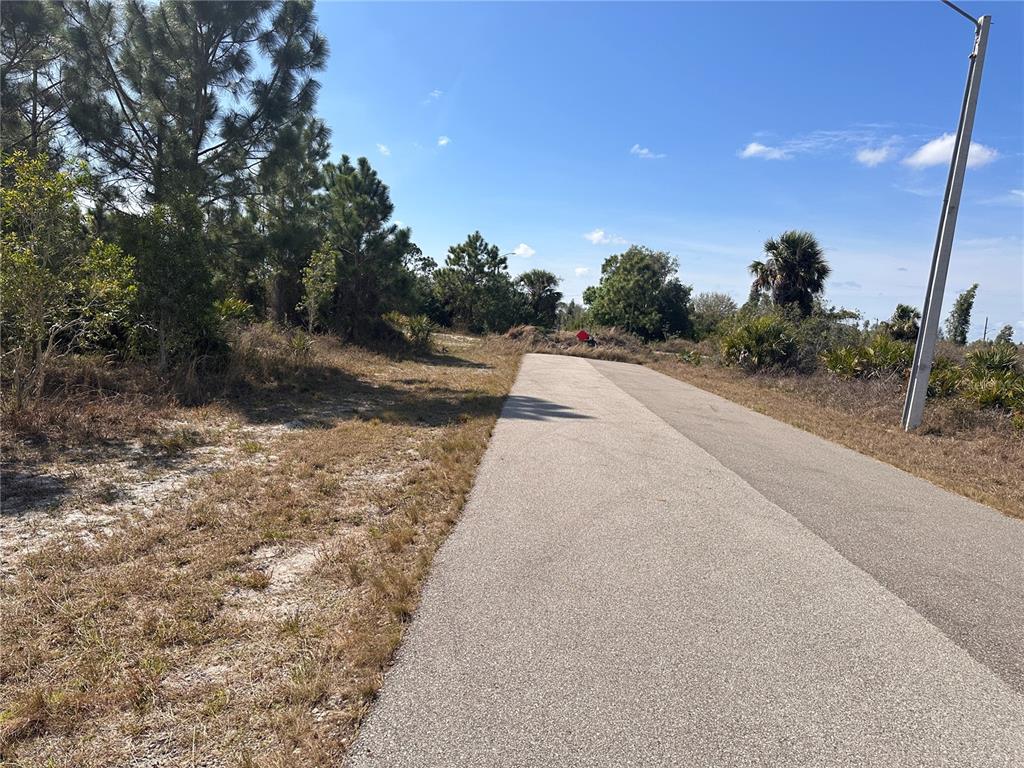 A paved road leads through a wooded area with sandy ground and scattered vegetation — 2817 56TH STREET W, LEHIGH ACRES, FL