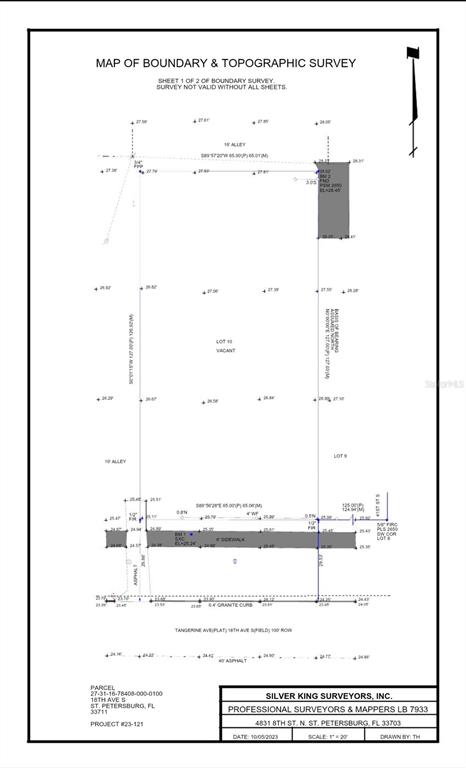 This image is a boundary and topographic survey map of a vacant lot — 18TH AVENUE S, ST PETERSBURG, FL