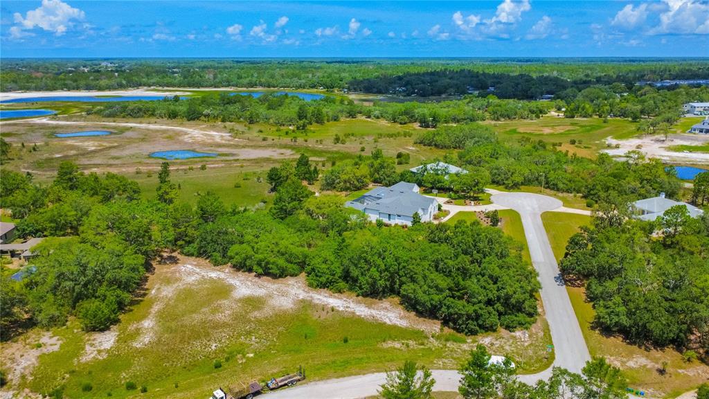 An aerial view shows a residential property with a house, driveway, and surrounding wooded landscape — 10446 SCENIC LAKE DRIVE, WEEKI WACHEE, FL
