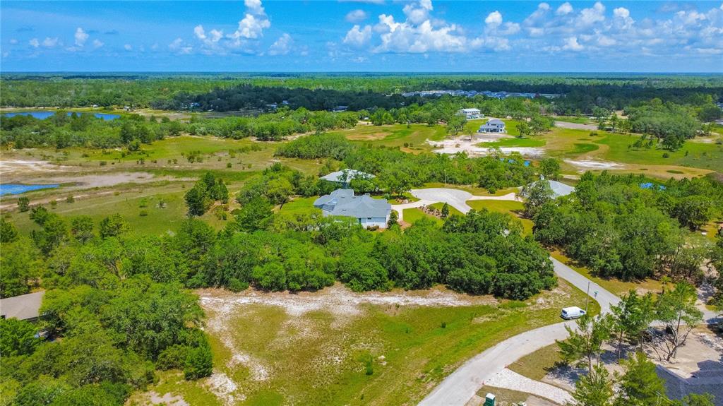 An aerial view shows a house surrounded by trees, a road, and open grassy land — 10446 SCENIC LAKE DRIVE, WEEKI WACHEE, FL