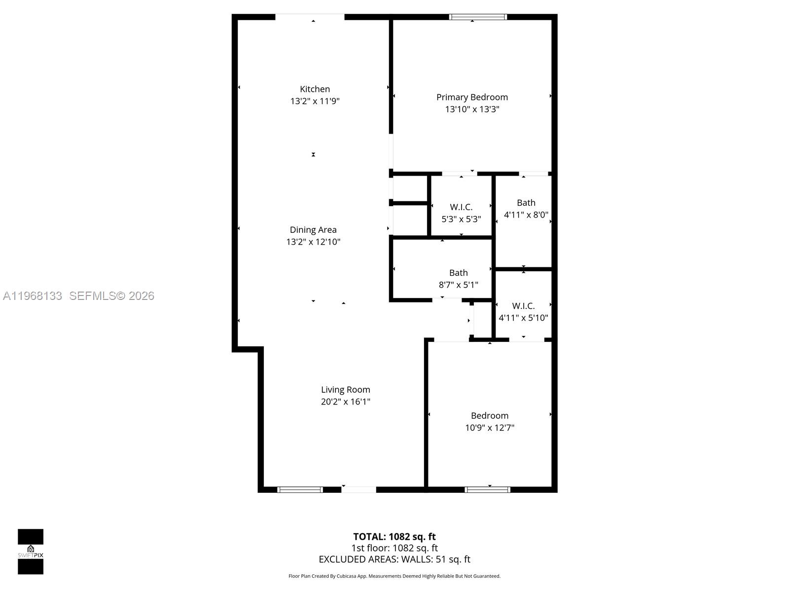 This is a floor plan for a 1082 square foot residential unit with two bedrooms — 4812 Washington St # 3, Hollywood FL 33021, HOLLYWOOD, FL