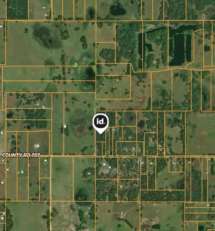 This is an aerial map showing property parcel boundaries and a location marker — COUNTY ROAD 707, WEBSTER, FL