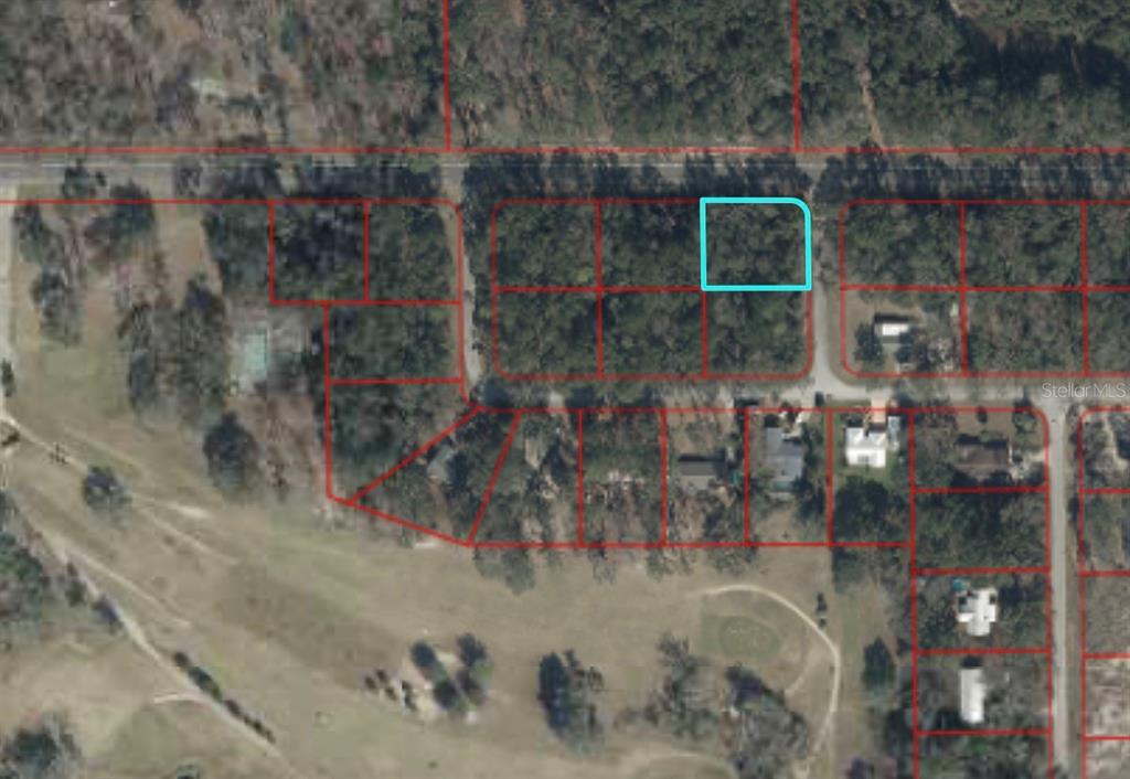 This aerial map shows a highlighted vacant residential lot in a wooded neighborhood — TBD NW 115TH STREET, CHIEFLAND, FL
