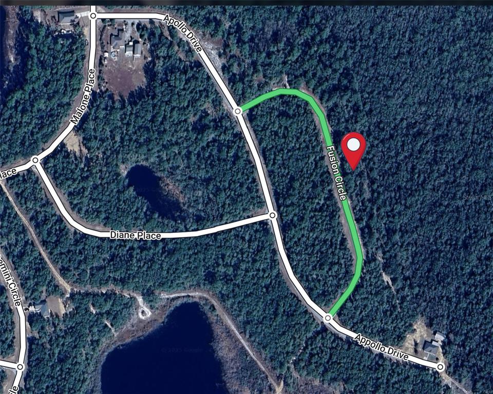 This is a satellite map view showing a wooded lot located on Fusion Circle — Lot 18 Unit 1 Blk 6 FUSION CIRCLE, CHIPLEY, FL