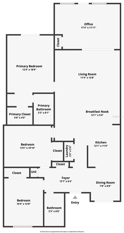 This is a floor plan of a residential home with three bedrooms and an office — 712 TEAL LANE, ALTAMONTE SPRINGS, FL