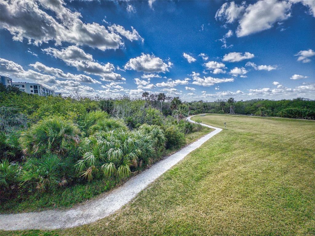 A winding gravel path runs through a grassy field bordered by dense trees and shrubs — 5300 S ATLANTIC AVENUE UNIT 6-206, NEW SMYRNA BEACH, FL