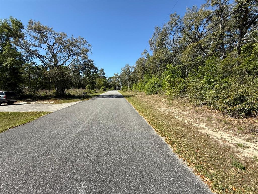 A paved road stretches forward between wooded areas under a clear blue sky — 2803 W MANITOBA PLACE, CITRUS SPRINGS, FL