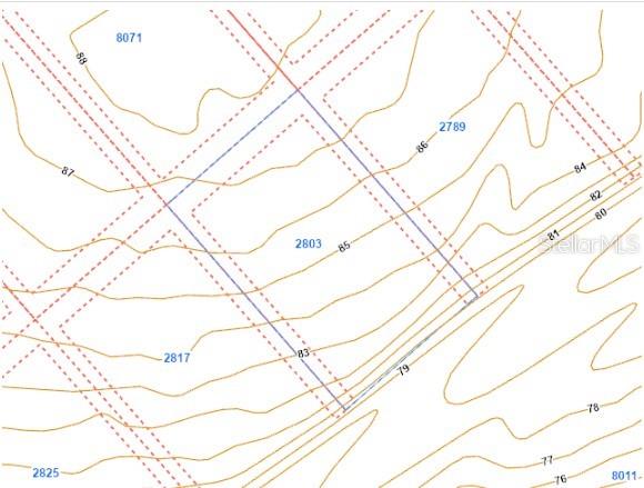 This is a topographic survey map showing property boundaries and elevation contour lines — 2803 W MANITOBA PLACE, CITRUS SPRINGS, FL