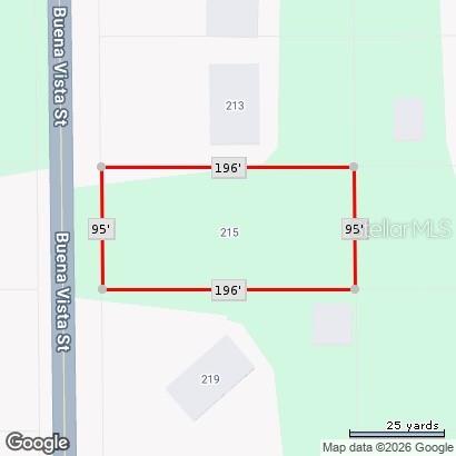 This is a map showing the rectangular property boundaries and dimensions of a vacant lot — 215 BUENA VISTA STREET, DEBARY, FL