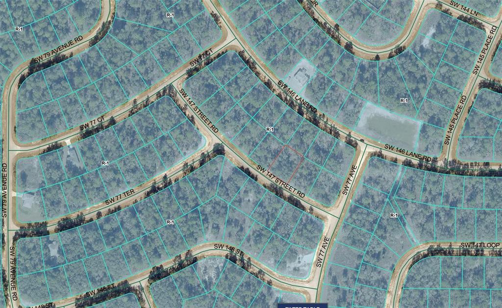 This is an aerial map showing residential land parcels and street layouts — 0000 SW 147TH ROAD, OCALA, FL