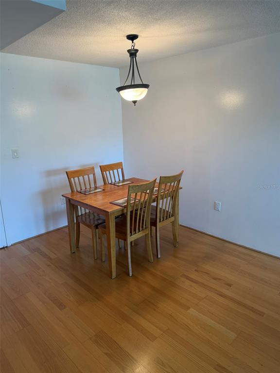 A dining area features a wooden table with four chairs under a hanging light fixture — 8100 DR MARTIN LUTHER KING JR STREET N UNIT 208, ST PETERSBURG, FL