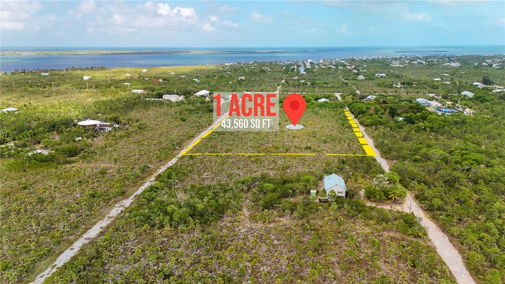An aerial view shows a rectangular plot of land marked as one acre — RACOON RUN, BIG PINE KEY, FL