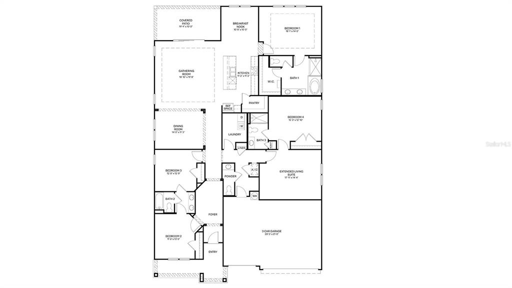 This is a floor plan for a single-story house featuring four bedrooms and a garage — 160 SPRINGWOOD DRIVE, PALM COAST, FL