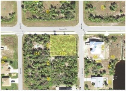An aerial map shows a highlighted vacant residential lot at a street intersection — 9477 GALAXIE CIRCLE, PORT CHARLOTTE, FL