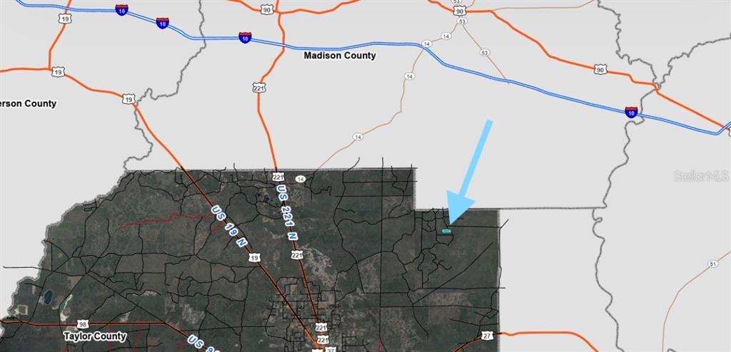 This is a map showing the location of a property in Taylor County, Florida — TBD ROCK ISLAND ROAD, PERRY, FL
