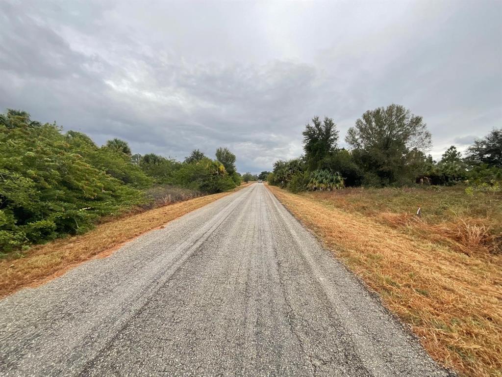 A paved road stretches into the distance through a rural landscape with trees and grass — 1610 SCOTT AVENUE, LEHIGH ACRES, FL
