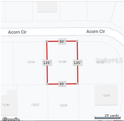 This map shows the rectangular property boundaries and dimensions of a residential lot on Acorn Circle — 15149 ACORN CIRCLE, PORT CHARLOTTE, FL