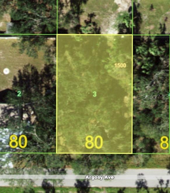 This is an aerial map showing a rectangular residential lot labeled number 3 — 21460 ARGOSY AVENUE, PORT CHARLOTTE, FL