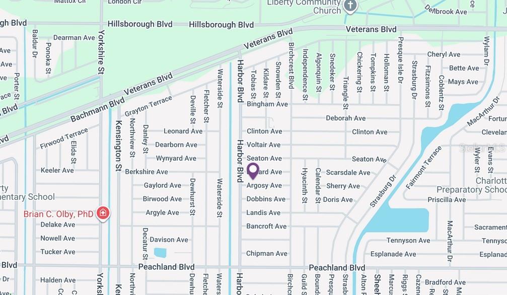 This is a map showing streets and residential areas in a neighborhood — 21460 ARGOSY AVENUE, PORT CHARLOTTE, FL