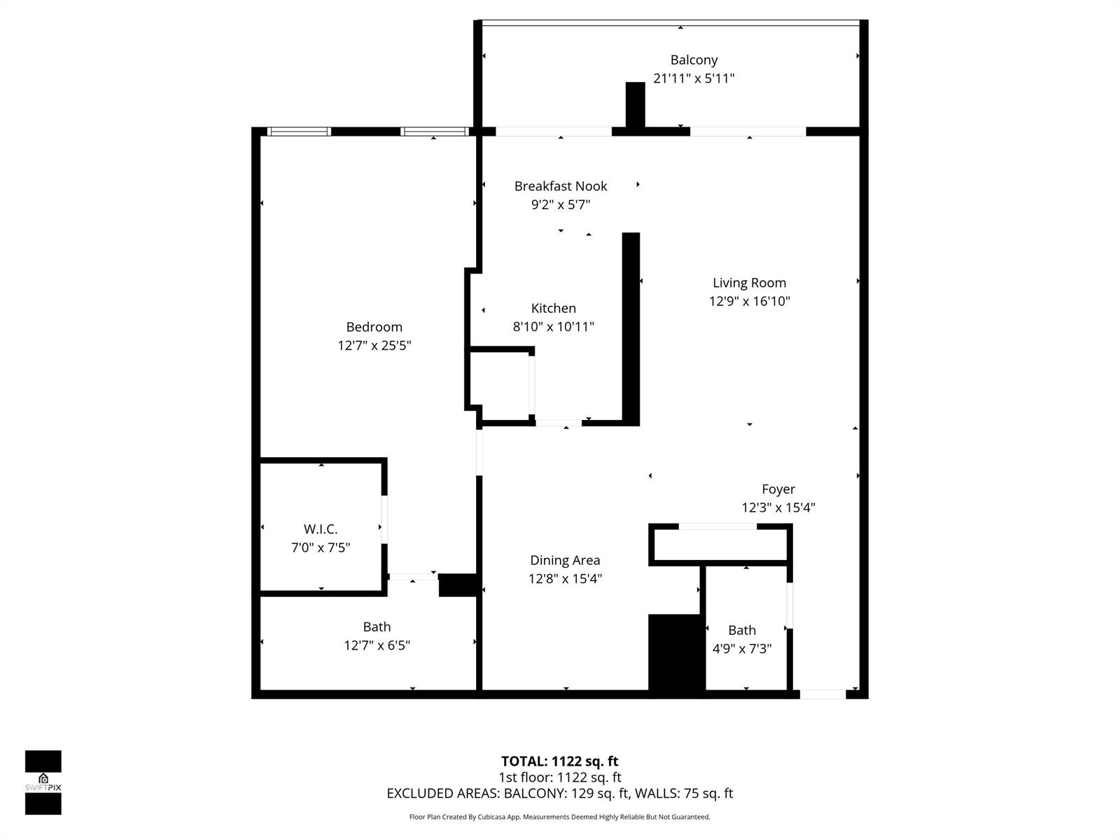 This is a floor plan for a one-bedroom apartment with a balcony and two bathrooms — 1201 S Ocean Drive # 2509s, Hollywood FL 33019, HOLLYWOOD, FL