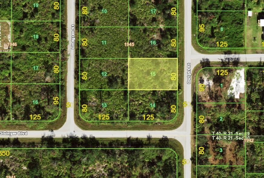 This is a map showing a highlighted vacant lot in a residential subdivision — 3519 DWIGHT STREET, PORT CHARLOTTE, FL