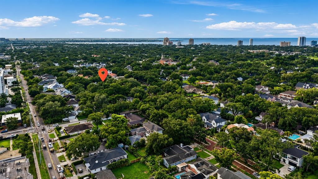This aerial view shows a residential neighborhood with a red location pin over a property — 3123 W OAKLYN AVENUE, TAMPA, FL