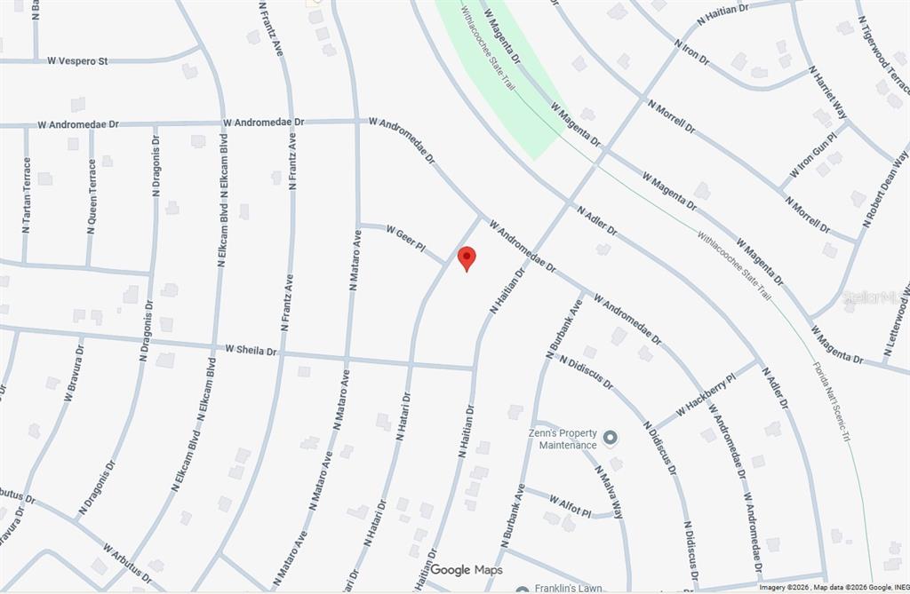 This is a map showing streets and locations in a residential neighborhood — 10865 N HATARI DRIVE, CITRUS SPRINGS, FL