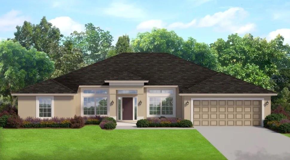A digital rendering of a single-story suburban house with a tan stucco exterior and garage — 5365 PONCE DE LEON BOULEVARD, NORTH PORT, FL