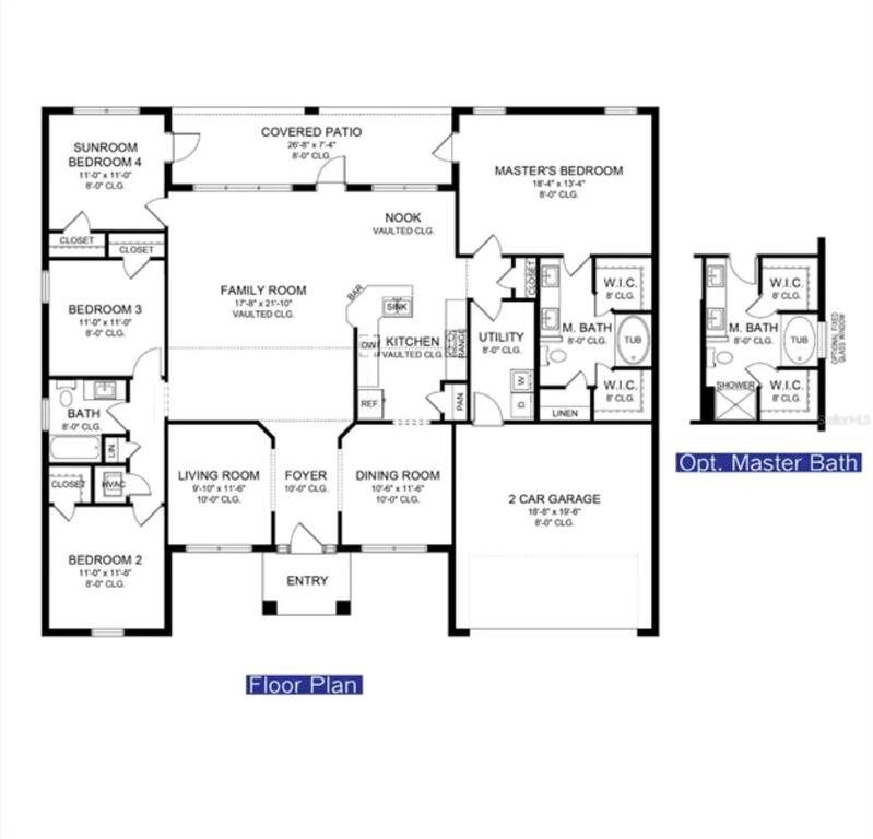 This floor plan shows a four-bedroom house with a garage, kitchen, and covered patio — 5365 PONCE DE LEON BOULEVARD, NORTH PORT, FL