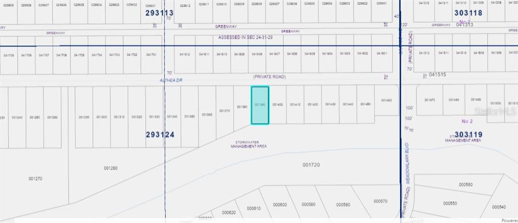 This is a plat map showing a highlighted rectangular parcel of land along a private road — ALTHEA DRIVE, INDIAN LAKE ESTATES, FL