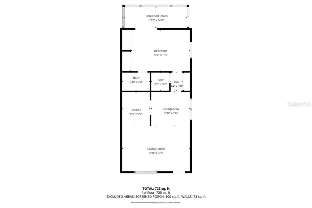 This is a floor plan for a one-bedroom, two-bathroom apartment with a screened porch — 205 ANDOVER PLACE N UNIT 119, SUN CITY CENTER, FL
