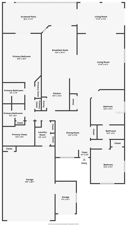 This is a floor plan of a single-story house with a garage and screened patio — 1107 LOCH LOMOND COURT, NEW SMYRNA BEACH, FL