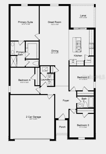 This is a floor plan for a single-story house featuring four bedrooms and a garage — 5484 ISLA SAONA DRIVE, KISSIMMEE, FL