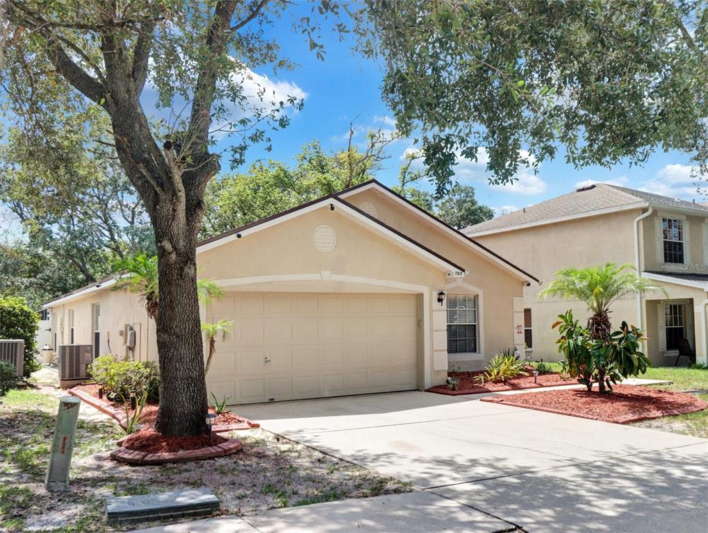 A tan, single-story suburban house with a two-car garage and a concrete driveway — 7515 TERRACE RIVER DRIVE, TEMPLE TERRACE, FL