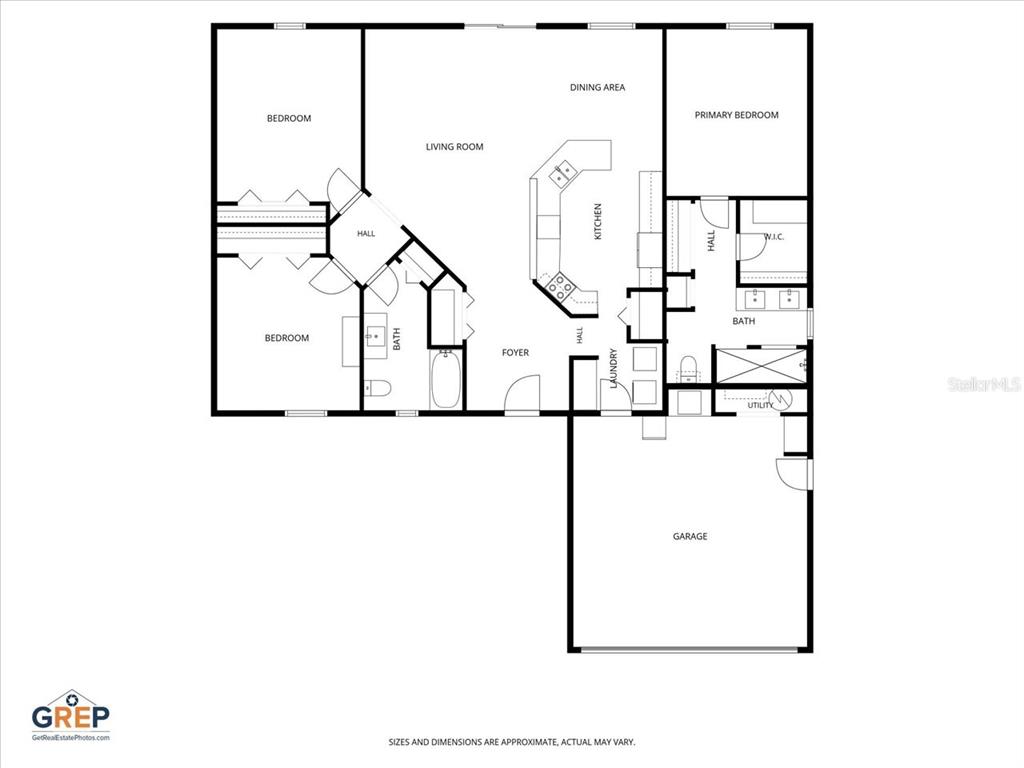 This is a floor plan of a house featuring three bedrooms, a garage, and living areas — 12327 MILLINGTON AVENUE, WEEKI WACHEE, FL