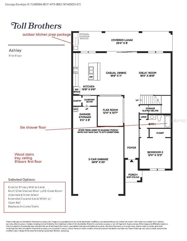 This is a floor plan for the first level of a Toll Brothers Ashley home — 154 PURCELL DRIVE, ORLANDO, FL