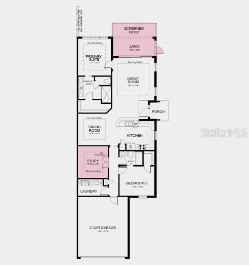 This is a floor plan for a single-story home featuring two bedrooms, a study, and a garage — 13304 SANTINI CIRCLE, ENGLEWOOD, FL