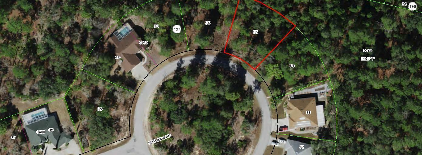 This is an aerial map showing residential lots and a cul-de-sac on Smilax Court North — 29 Smilax Court N, FL 34446, FL