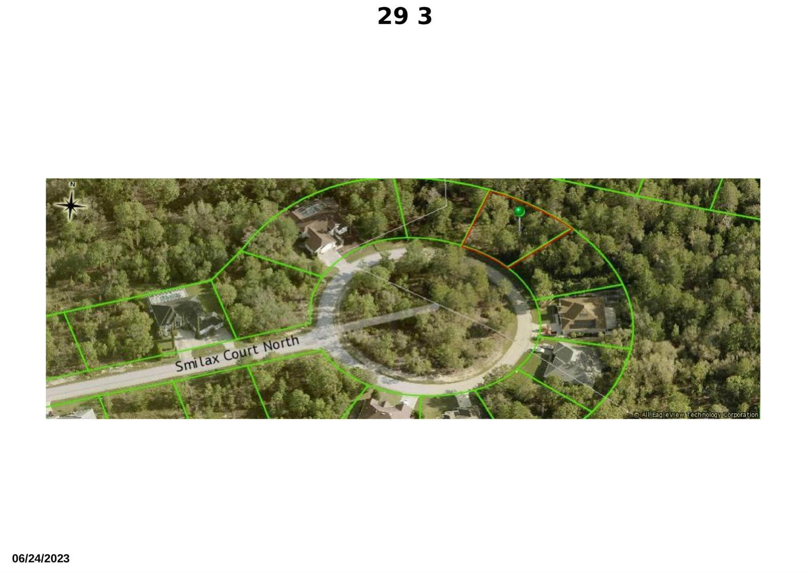 This is an aerial map showing a cul-de-sac and surrounding residential lots — 29 Smilax Court N, FL 34446, FL
