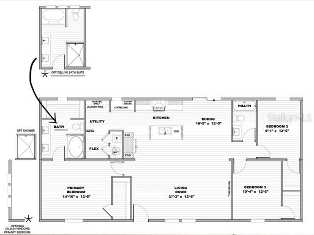 This is a floor plan for a three-bedroom home with an optional deluxe bathroom upgrade — 5235 SW 161ST CT ROAD, OCALA, FL