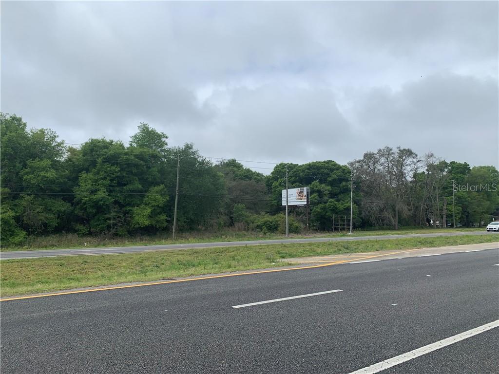 A view of a vacant, wooded lot bordering a paved road under a cloudy sky — 0 N WOODLAND BOULEVARD, DELAND, FL