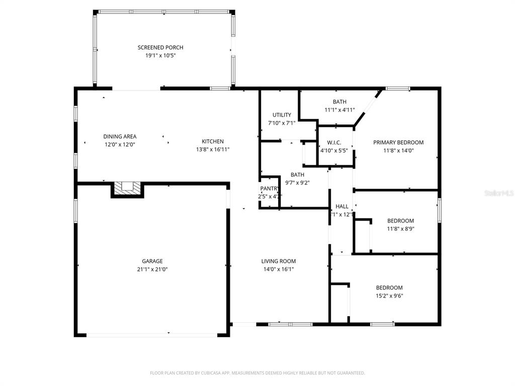 This is a floor plan showing a single-story house with a garage and screened porch — 5026 SE 33RD TERRACE, OCALA, FL