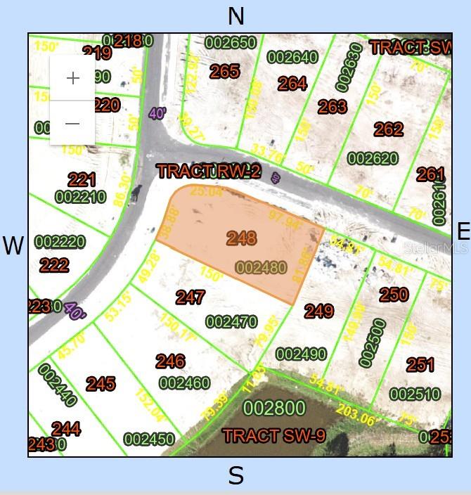 This is a property map showing lot 248 highlighted in orange within a residential subdivision — 1267 BUTTERFLY ORCHID ROAD, DAVENPORT, FL