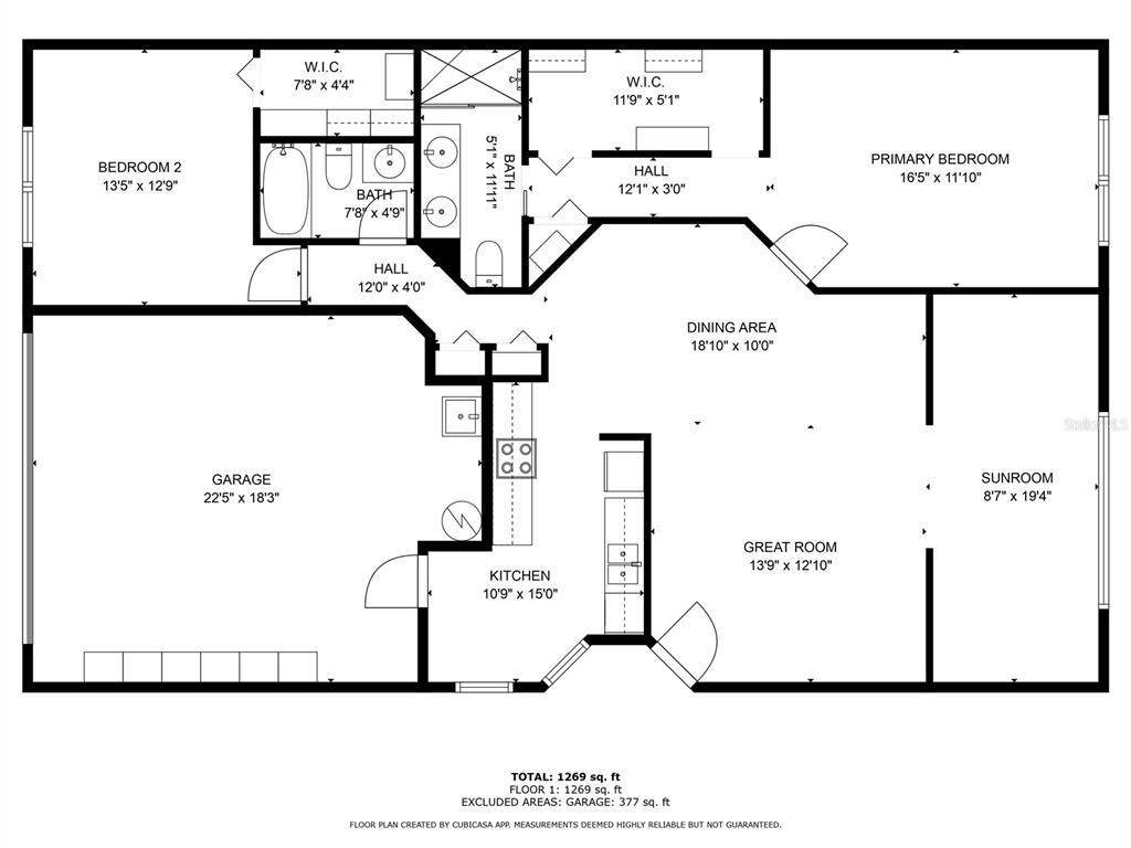 This is a floor plan for a single-story home with two bedrooms and a garage — 4707 WALLINGFORD COURT, NEW PORT RICHEY, FL