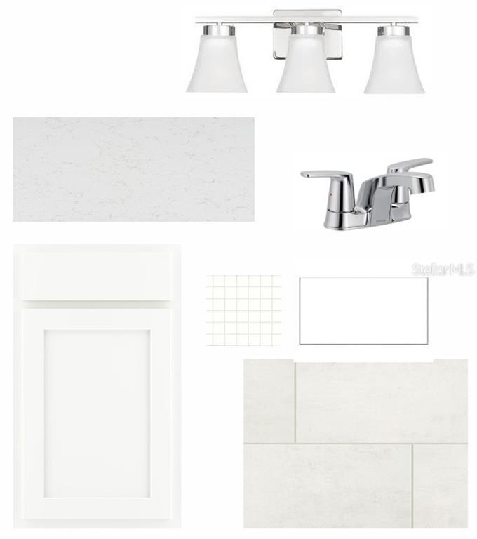 This is a digital design board featuring white cabinetry, light countertops, a sink, and tile — 2831 CRIMSON CAP STREET, ODESSA, FL