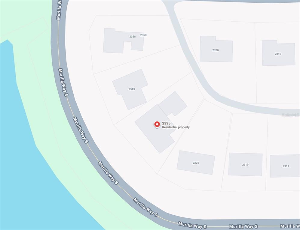 This is a map showing the layout of residential properties along Murilla Way S — 2335 MURILLA WAY S, ST PETERSBURG, FL