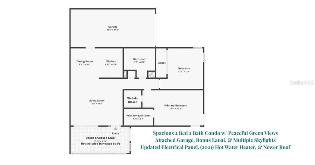This is a floor plan for a two-bedroom, two-bathroom condo with an attached garage — 1335 QUEEN ANNE DRIVE UNIT C, PALM HARBOR, FL
