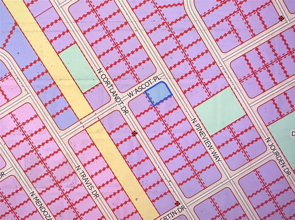 This is a map showing residential street layouts and property lot divisions — 9540 N PINEVIEW WAY, CITRUS SPRINGS, FL