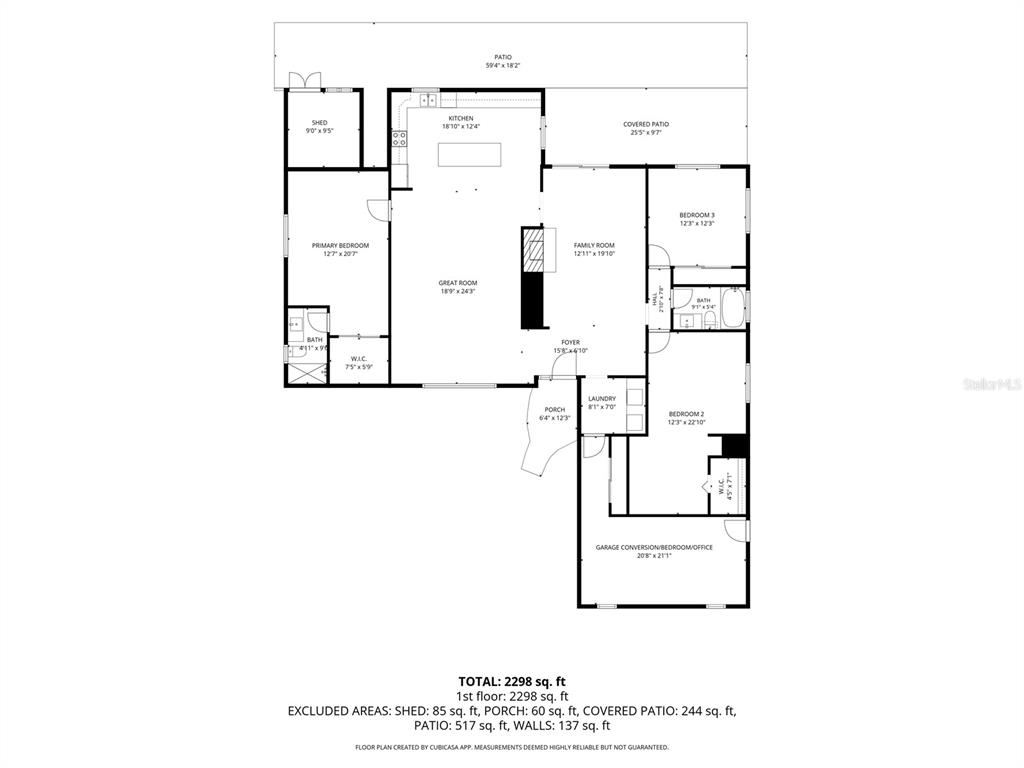 This is a floor plan of a single-story house with three bedrooms and a garage conversion — 6848 COPPERFIELD DRIVE, NEW PORT RICHEY, FL